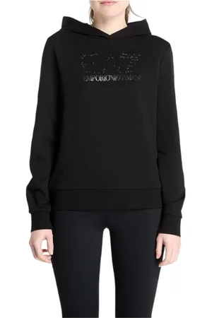 EA7 Sweatshirts & Hoodies, Dam, M, Bomull, Svart huvtröja med kristaller