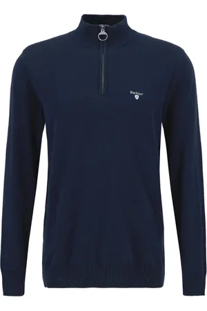 Barbour Sweatshirts & Hoodies, Herr, M, Bomull, Blå Bomullströja med Kort Dragkedja