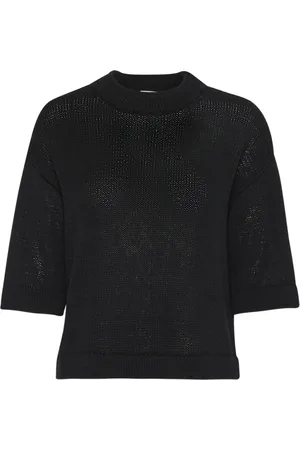 Kaffe Stickade tröjor & koftor, Dam, L, Bomull, Svart Pullover Stickad Tröja