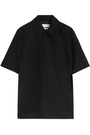 Jil Sander Topp, Herr, M, Svart Pikétröja med Knäppning Fram