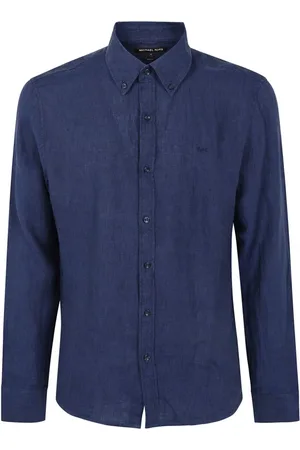 Michael Kors Skjorta, Herr, 2Xl, Blå Broderad Logga Knappskjorta