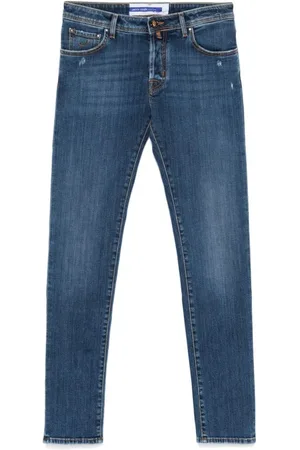Jacob Cohen Jeans, Herr, W34, Denim, Blå Jeans i Sliten Denim med Slim Fit