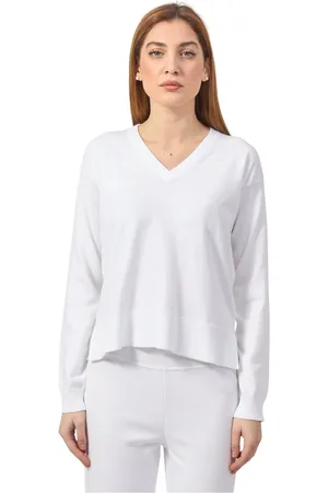 K-Way Stickade tröjor & koftor, Dam, M, Bomull, Vit Crop Sweater i Bomull