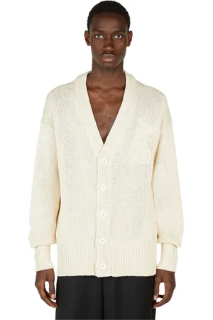 Jil Sander Stickade tröjor & koftor, Herr, L, Bomull, Minimalistisk Logotyp Stickad Kofta