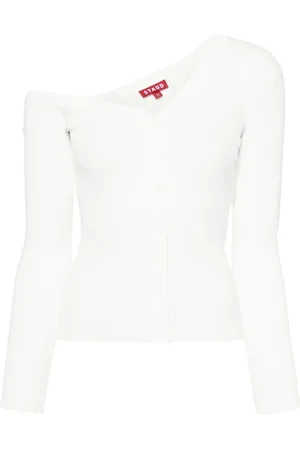 Staud Stickade tröjor & koftor, Dam, S, Nylon, Hantverkare Off Shoulder Kofta