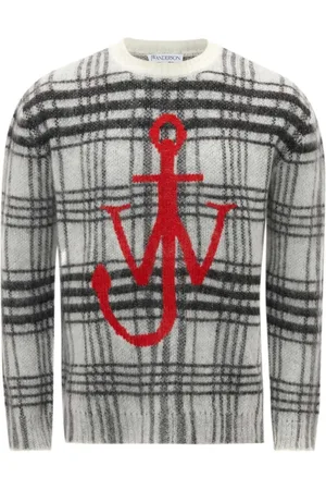 J.W.Anderson Stickade tröjor & koftor, Herr, M, Nylon, Vit Tartan Check Crewneck Tröja