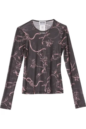 Moschino Topp, Dam, M, Polyester, Genomskinlig långärmad blommig topp