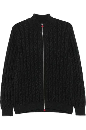 Kiton Stickade tröjor & koftor, Herr, XL, Kashmir, Mörkgrå kashmirkofta med kabelstickning