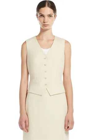 Max Mara Jacka, Dam, L, Linne, Vit V-ringad Linneväst