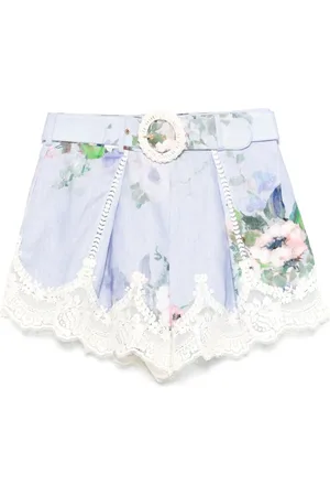 ZIMMERMANN Shorts, Dam, S, Linne, Everley Shorts med spetskant och veck