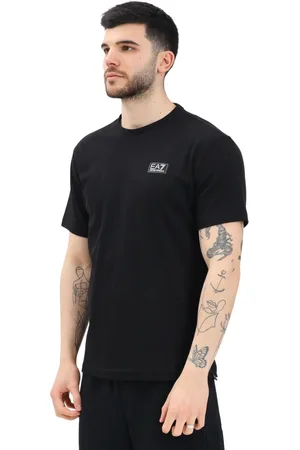 EA7 Topp, Herr, L, Bomull, Svart kortärmad T-shirt Casual
