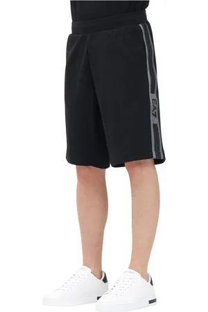 EA7 Shorts, Herr, S, Bomull, Sportiga Svarta Shorts med Logostripe