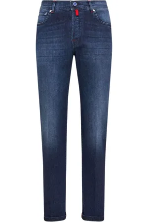 Kiton Jeans, Herr, W34, Bomull, Blå Slim-Fit Jeans i Bomull