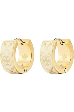 Tory Burch Accessoarer, Dam, ONE Size, Guld Monogram Örhängen Rund Snap
