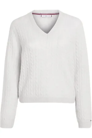 Tommy Hilfiger Stickade tröjor & koftor, Dam, S, Twisted Knit V-Neck Tröja