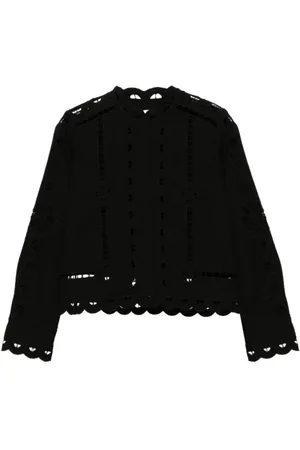 Isabel Marant Blusar & Skjortor , Dam, S, Bomull, Svart stickad topp med blommiga detaljer i bomull