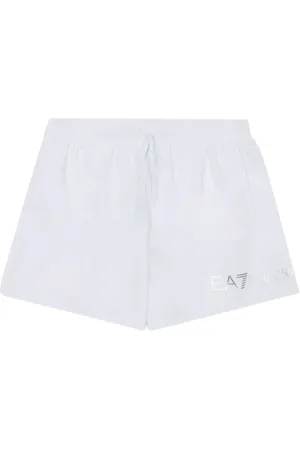 EA7 Badkläder, Herr, L, Polyester, Vita havsshorts med sidologotyptryck