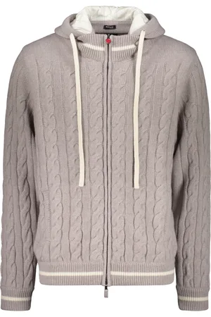 Kiton Stickade tröjor & koftor, Herr, 2Xl, Kashmir, Silk Cashmere Cable-Knit Cardigan med huva