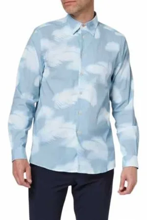 Paul Smith Skjorta, Herr, XL, Bomull, Blå fjädertryck seersucker skjorta