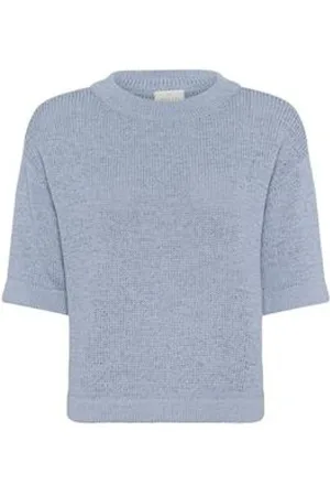 Kaffe Stickade tröjor & koftor, Dam, L, Bomull, Chambray Pullover Sweatshirt