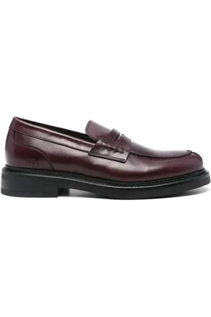 CANALI Skor, Herr, 40 EU, Läder, Röda, släta loafers med fyrkantig klack