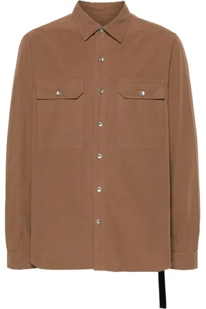 Rick Owens Jacka, Herr, S, Bomull, Brun Bomullsskjorta med Remdetaljer