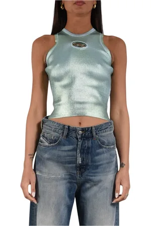 Diesel Topp, Dam, L, Metallisk ribbad topp med Oval D metallplatta