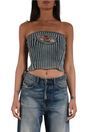 Diesel Topp, Dam, M, Denim, Denim effekt ribbad topp