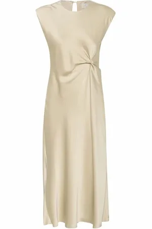 Kaffe Klänning, Dam, L, Polyester, Elegant Feather Gray Klänning med Knutdetalj