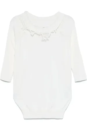 ERMANNO SCERVINO Stickade tröjor & koftor, Dam, L, Vit Broderad Tröja med Båthals