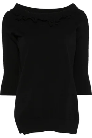ERMANNO SCERVINO Stickade tröjor & koftor, Dam, L, Svart Broderad Båtringad Tröja