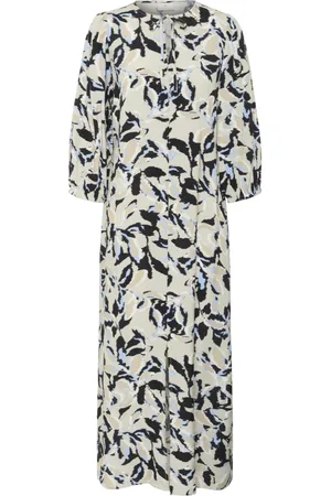 Kaffe Klänning, Dam, 3Xl, Bladtryck Klänning med 3/4 Ärmar