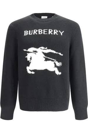 Burberry Stickade tröjor & koftor, Herr, L, Kashmir, Equestrian Knight Logo Ull Kashmir Tröja