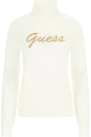 Guess Stickade tröjor & koftor, Dam, S, Polyester, Tröja med rullkrage och broderad logotyp