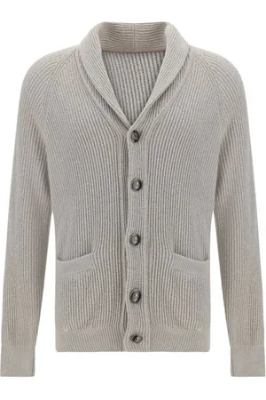 Brunello Cucinelli Stickade tröjor & koftor, Herr, S, Bomull, Räfflad Bomull Shawl Cardigan