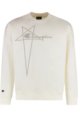 Rick Owens Sweatshirts & Hoodies, Herr, 2Xl, Bomull, Bomull crew-neck sweatshirt med logotyp patch