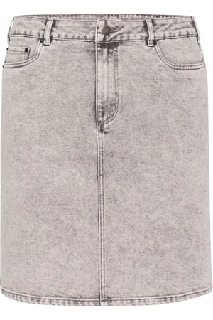 Kaffe Kjol, Dam, XL, Denim, Klassisk Denimkjol Grå Tvättad