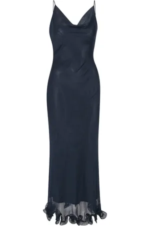 ROTATE Klänning, Dam, M, Polyester, Ruffle Slip Klänning - Mörkblå