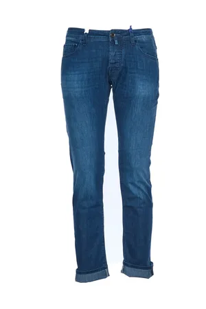 Jacob Cohen Jeans, Herr, W33, Denim, Slim Fit Denim Jeans med Bältesöglor