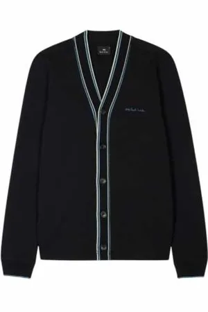 Paul Smith Stickade tröjor & koftor, Herr, L, Bomull, Svart Kofta med Blå Piping