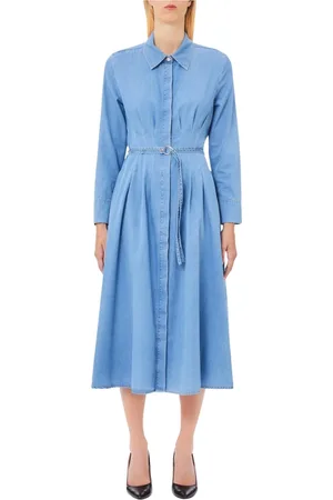 Liu Jo Klänning, Dam, M, Denim, Denim Lång Klänning med Veck