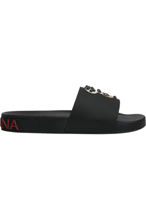 Dolce & Gabbana Skor, Herr, 41 EU, Läder, Svarta Läder Slip-On Sandaler Strandkläder Skor