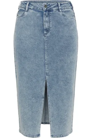 Kaffe Kjol, Dam, 5Xl, Denim, Denimkjol med Framslits