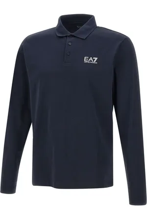 EA7 Topp, Herr, 2Xl, Bomull, Blå Polo Tröja med Logotyptryck