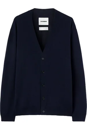Jil Sander Stickade tröjor & koftor, Herr, S, Blå Stickad V-ringad Kofta
