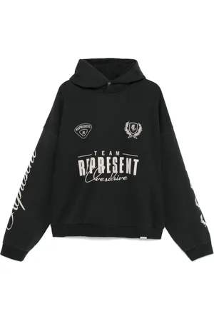 Represent Sweatshirts & Hoodies, Herr, L, Svart huvtröja med tryckknappsförslutning