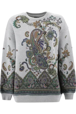 Etro Stickade tröjor & koftor, Dam, S, Bomull, Blommig Geometrisk Tryck Sweatshirt Grå