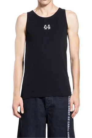 44 Label Group Topp, Herr, L, Bomull, Svart Ribbad Tanktopp med Brodyr