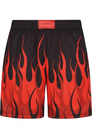 Vision Of Super Shorts, Herr, S, Svarta shorts med flammönster och röd etikett