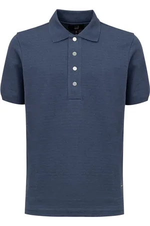 Dunhill Topp, Herr, M, Bomull, Blå Cashmere Polo med Frontknappstängning